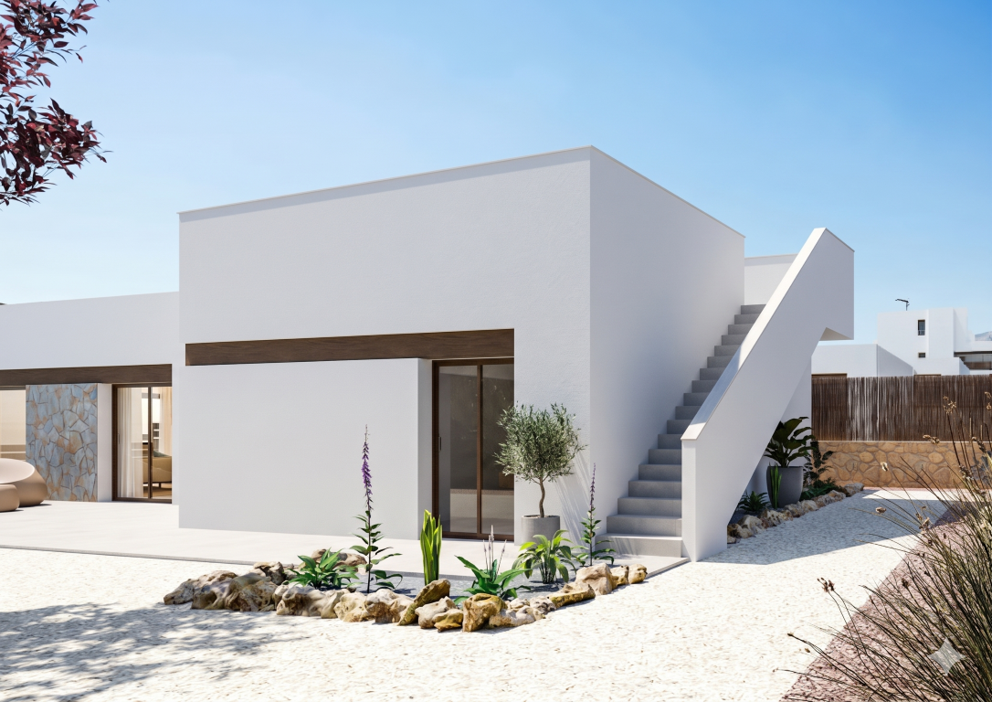 Alqueria-villa-stairs-rear Montemar exclusieve villa’s met zeezicht en privézwembad in Finestrat aan de Costa Blanca